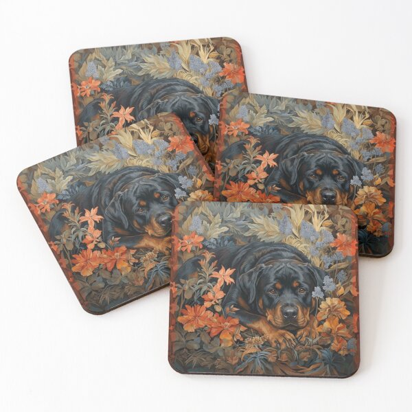 Item preview, Rottweiler Dog Black Tan Botanical Portrait designed and sold by AntiqueImages.