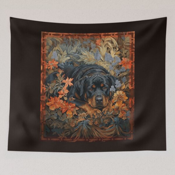 Item preview, Rottweiler Dog Black Tan Botanical Portrait designed and sold by AntiqueImages.