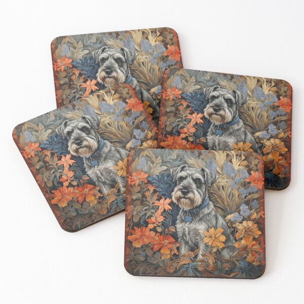Item preview, Schnauzer Dog Salt Pepper Floral Art Portrait designed and sold by AntiqueImages.