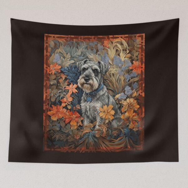 Item preview, Schnauzer Dog Salt Pepper Floral Art Portrait designed and sold by AntiqueImages.