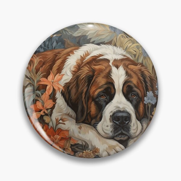Item preview, Majestic Saint Bernard Dog Floral Art designed and sold by AntiqueImages.