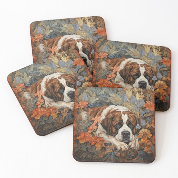 Item preview, Majestic Saint Bernard Dog Floral Art designed and sold by AntiqueImages.