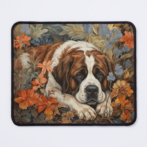Item preview, Majestic Saint Bernard Dog Floral Art designed and sold by AntiqueImages.