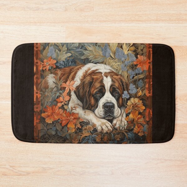 Item preview, Majestic Saint Bernard Dog Floral Art designed and sold by AntiqueImages.