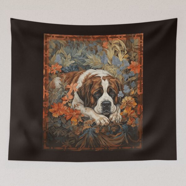 Item preview, Majestic Saint Bernard Dog Floral Art designed and sold by AntiqueImages.