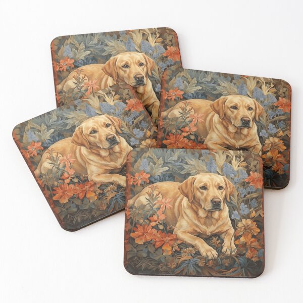Item preview, Yellow Lab Dog Vintage Tapestry Floral Art designed and sold by AntiqueImages.