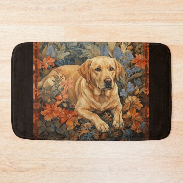 Item preview, Yellow Lab Dog Vintage Tapestry Floral Art designed and sold by AntiqueImages.