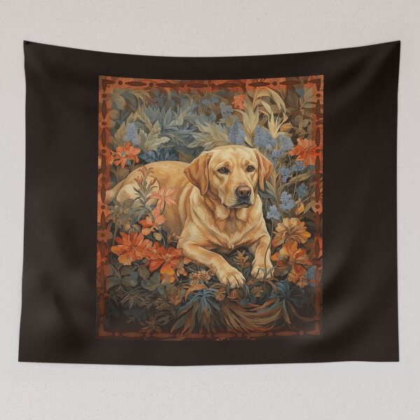 Item preview, Yellow Lab Dog Vintage Tapestry Floral Art designed and sold by AntiqueImages.