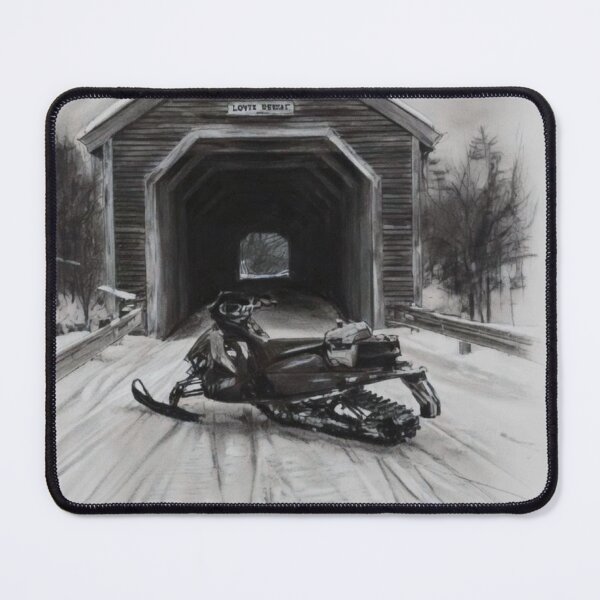 Item preview, Snowmobile in Covered Bridge - Charcoal Winter Art with Gold Accents designed and sold by CiaraCharcoal.