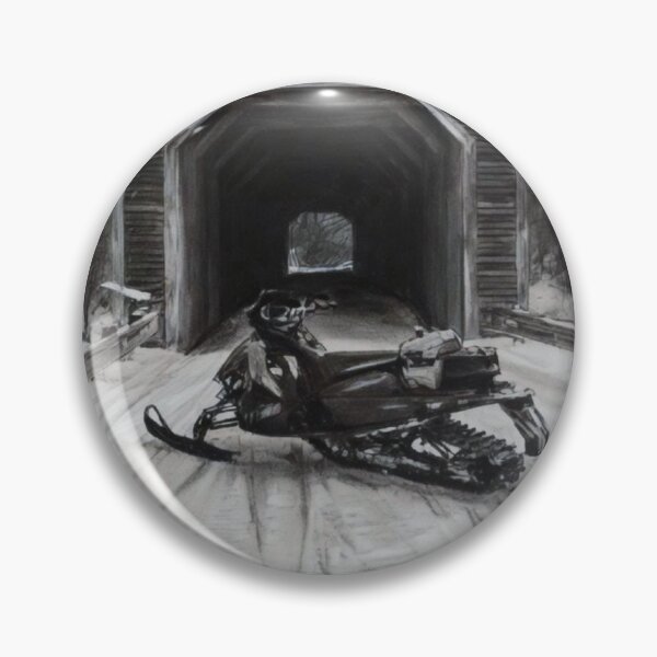 Item preview, Snowmobile in Covered Bridge - Charcoal Winter Art with Gold Accents designed and sold by CiaraCharcoal.