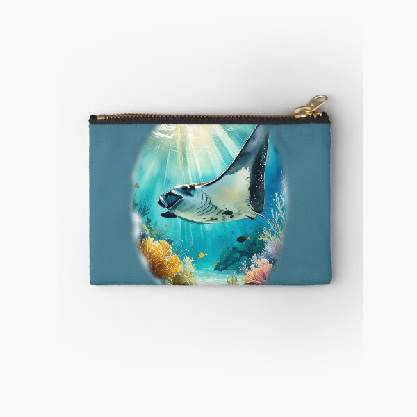 Item preview, Breathtaking watercolor manta ray coral reef tropical ocean underwater scene art print designed and sold by icemanphotos.