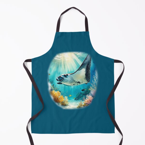 Item preview, Breathtaking watercolor manta ray coral reef tropical ocean underwater scene art print designed and sold by icemanphotos.