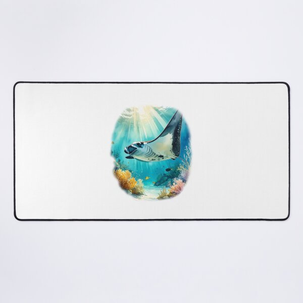 Item preview, Breathtaking watercolor manta ray coral reef tropical ocean underwater scene art print designed and sold by icemanphotos.
