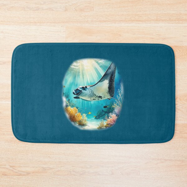 Item preview, Breathtaking watercolor manta ray coral reef tropical ocean underwater scene art print designed and sold by icemanphotos.