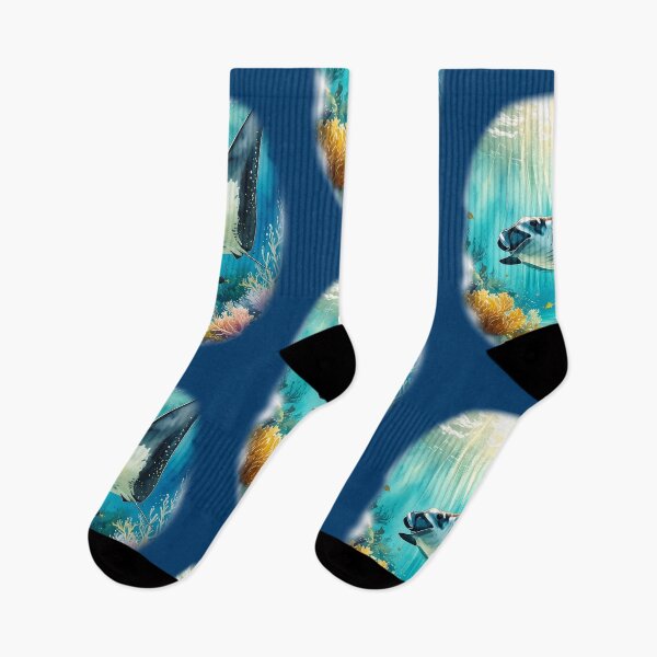 Item preview, Breathtaking watercolor manta ray coral reef tropical ocean underwater scene art print designed and sold by icemanphotos.