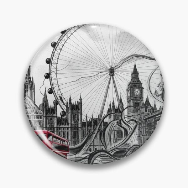 Item preview, London Landmarks Illustration in Black and White designed and sold by LCPcreations.
