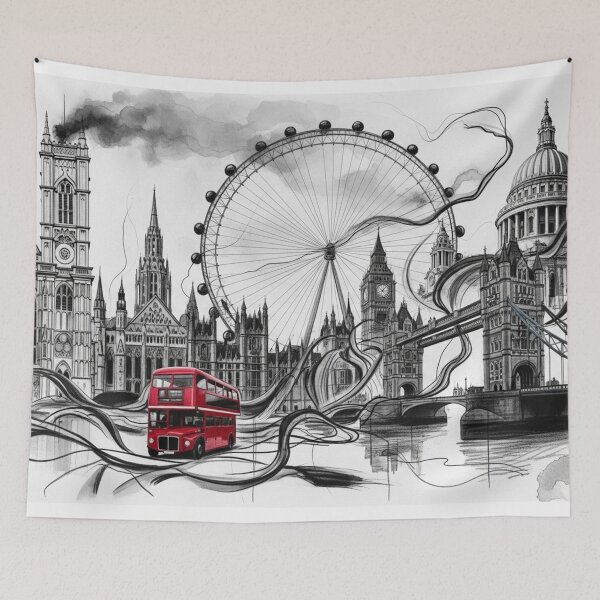 Item preview, London Landmarks Illustration in Black and White designed and sold by LCPcreations.