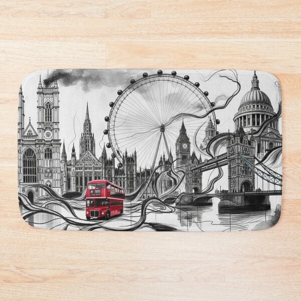 Item preview, London Landmarks Illustration in Black and White designed and sold by LCPcreations.