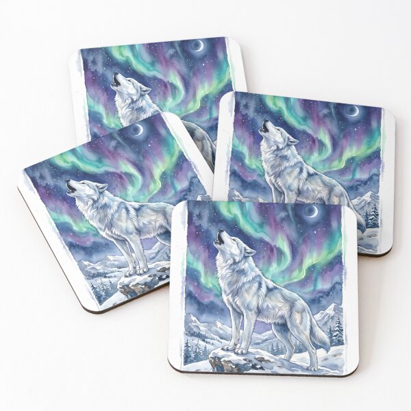 Item preview, Arctic Wolf Howling Northern Lights Aurora Night designed and sold by RubisLeaf.