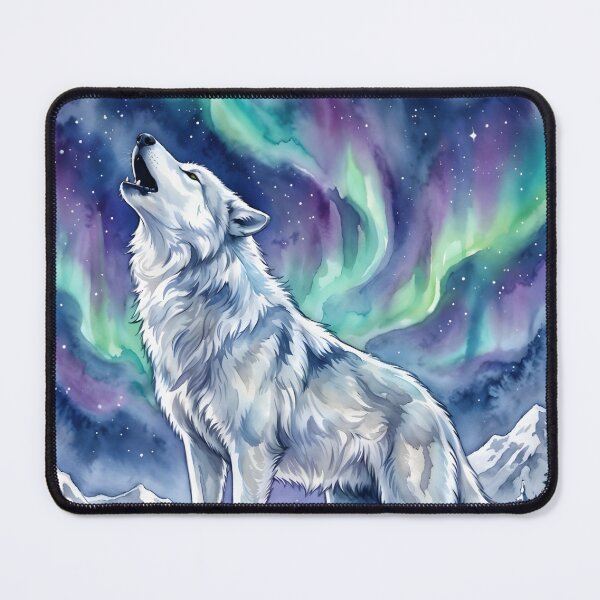 Item preview, Arctic Wolf Howling Northern Lights Aurora Night designed and sold by RubisLeaf.