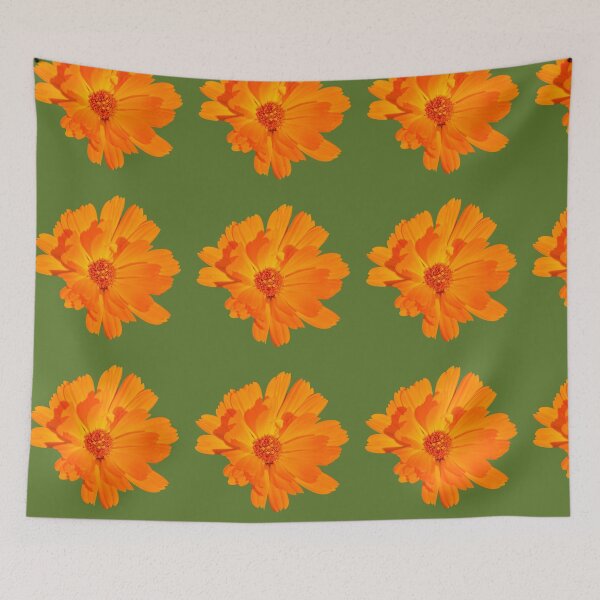 Item preview, Orange flower on green background  designed and sold by happytraveller1.