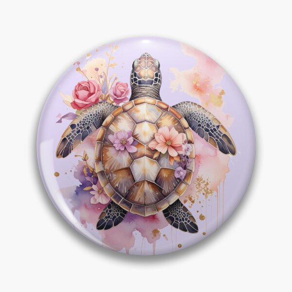 Item preview, Romantic floral watercolor sea turtle top view botanical shell ocean art print designed and sold by icemanphotos.