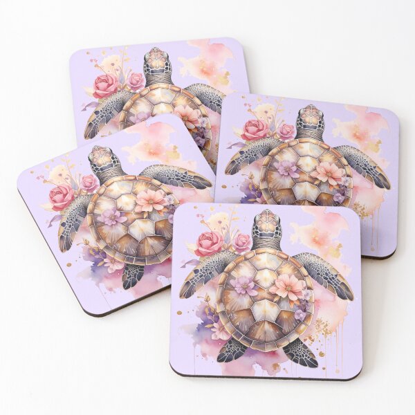 Item preview, Romantic floral watercolor sea turtle top view botanical shell ocean art print designed and sold by icemanphotos.