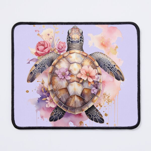 Item preview, Romantic floral watercolor sea turtle top view botanical shell ocean art print designed and sold by icemanphotos.