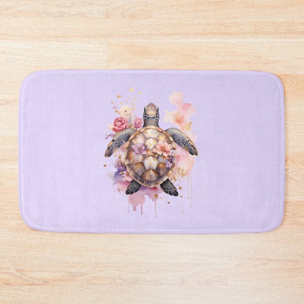Item preview, Romantic floral watercolor sea turtle top view botanical shell ocean art print designed and sold by icemanphotos.
