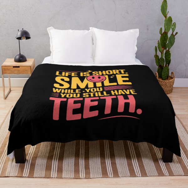 Item preview, Life Is Short Smile While You Still Have Teeth Funny Quote Retro Smiley Face T-Shirt designed and sold by ABLAT_CREATIONS.