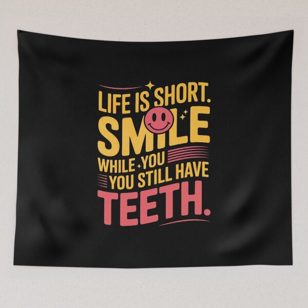Item preview, Life Is Short Smile While You Still Have Teeth Funny Quote Retro Smiley Face T-Shirt designed and sold by ABLAT-CREATIONS.