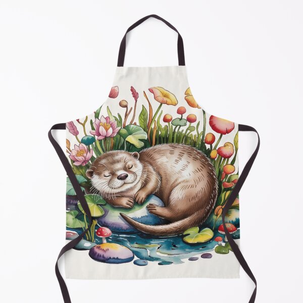 Item preview, Sleeping Otter Autumn Leaves Cottagecore River Art designed and sold by CalmCapy Co.