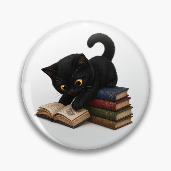 Item preview, Curious Black Cat Exploring Open Storybook Pages designed and sold by InkSpark212.