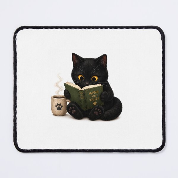 Item preview, Cozy Black Cat Reading with Book and Mug designed and sold by InkSpark212.