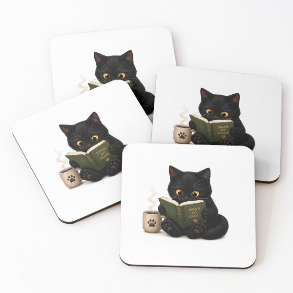 Item preview, Cozy Black Cat Reading with Book and Mug designed and sold by InkSpark212.