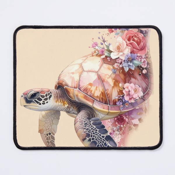 Item preview, Romantic floral watercolor sea turtle top view botanical shell ocean art print designed and sold by icemanphotos.