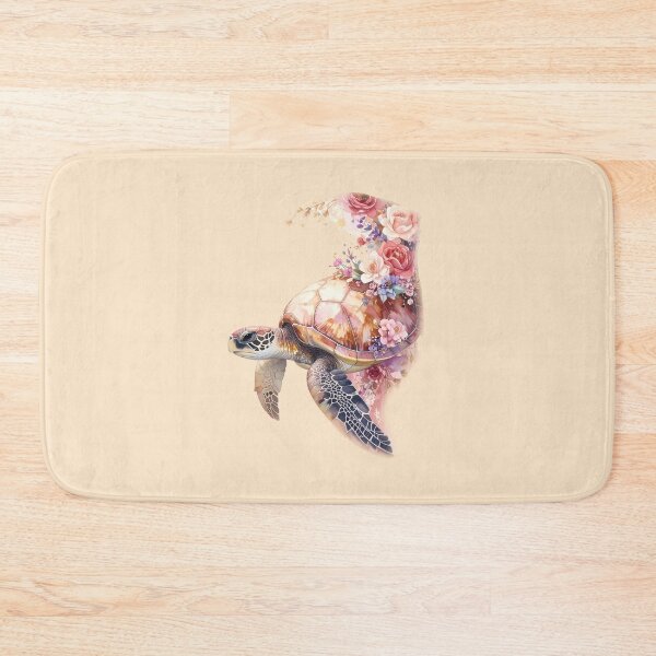 Item preview, Romantic floral watercolor sea turtle top view botanical shell ocean art print designed and sold by icemanphotos.