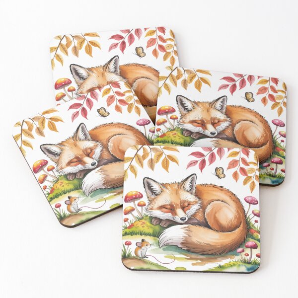 Item preview, Sleeping Fox and Tiny Mouse Watercolor Cottagecore Art  designed and sold by CalmCapy Co.