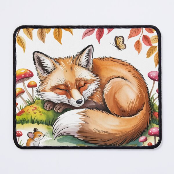 Item preview, Sleeping Fox and Tiny Mouse Watercolor Cottagecore Art  designed and sold by CalmCapy Co.