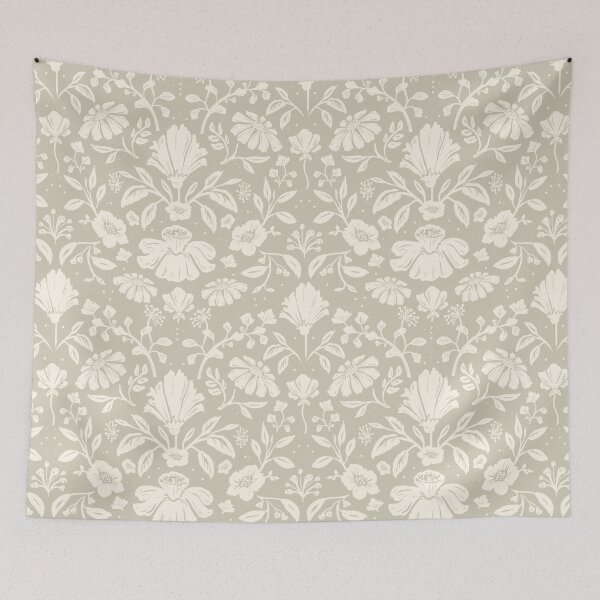 Item preview, Sage Green and Cream Vintage Damask Floral Pattern designed and sold by SylaCreates.