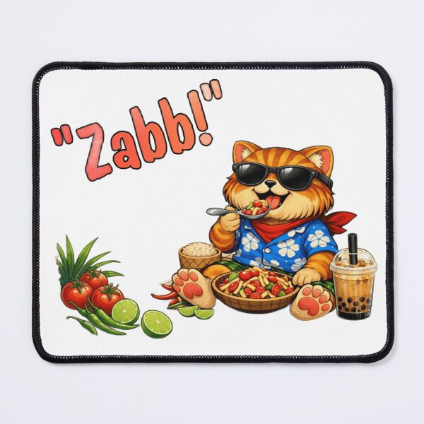 Item preview, Cool Cat Enjoying Thai Som Tum and Boba Tea designed and sold by Fateematon.