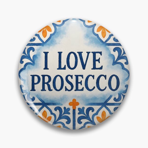 Item preview, I Love Prosecco – Watercolor Blue Mediterranean Tile Orange Accent Design designed and sold by EmeraldeaArt.