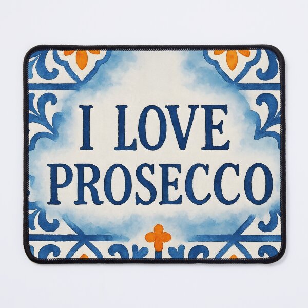 Item preview, I Love Prosecco – Watercolor Blue Mediterranean Tile Orange Accent Design designed and sold by EmeraldeaArt.
