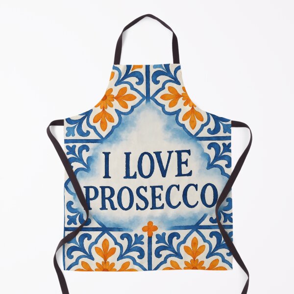 Item preview, I Love Prosecco – Watercolor Blue Mediterranean Tile Orange Accent Design designed and sold by EmeraldeaArt.