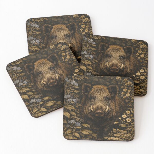 Item preview, Vintage Wild Boar in Floral Forest - Dark Academia Nature Art designed and sold by myforestfog.