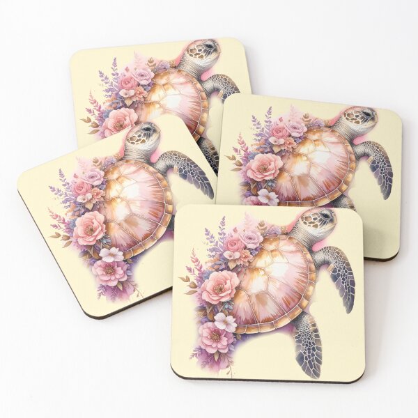 Item preview, Romantic floral watercolor sea turtle top view botanical shell ocean art print designed and sold by icemanphotos.