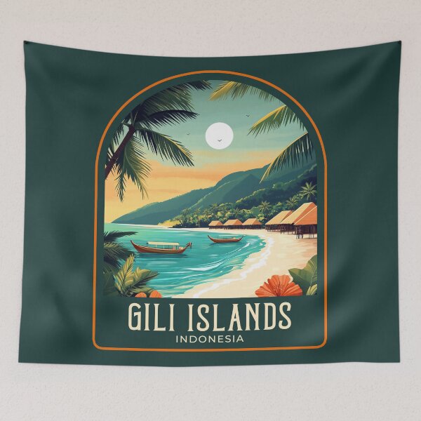 Item preview, Gili Islands Vintage Travel Illustration designed and sold by HomeLivingCo.