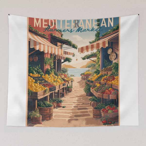 Item preview, Mediterranean Farmers Market Poster – Vintage Lemon Fruit Travel Art designed and sold by Tamas Das.