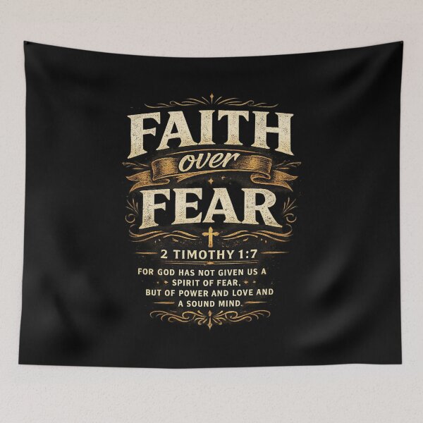 Item preview, Faith Over Fear Christian T-Shirt Design | 2 Timothy 1:7 Inspirational Bible Verse Tee designed and sold by GRACE THREADS .
