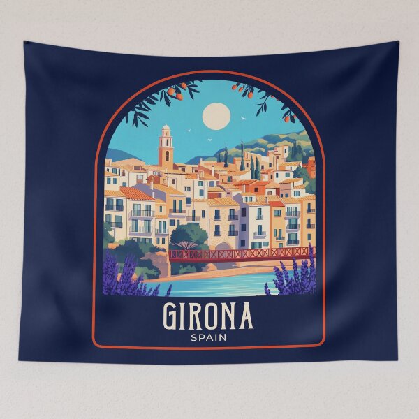 Item preview, Girona Vintage Travel Illustration designed and sold by HomeLivingCo.